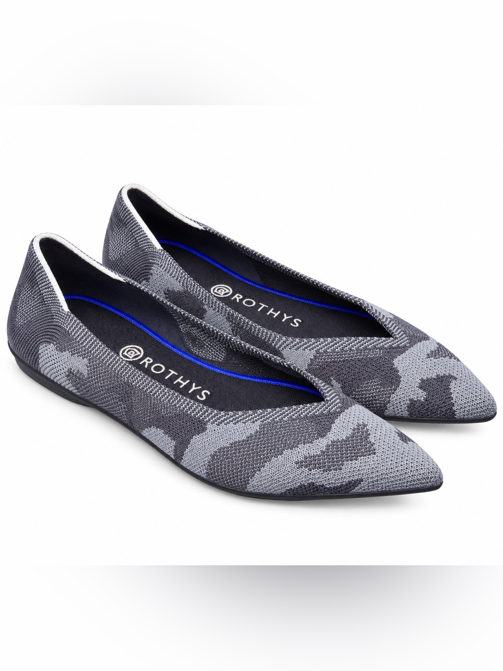 Rothy’s The Point Gray Camo Flats 7 Retired Pointed Toe Balletcore Comfy